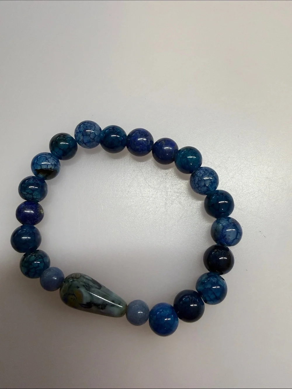 Blue Agate Beaded Stretch Bracelet